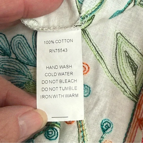 Radzoli Floral Embroidered Fringe Tunic Top Mesh Yoke Boho Chic White M - Picture 8 of 9